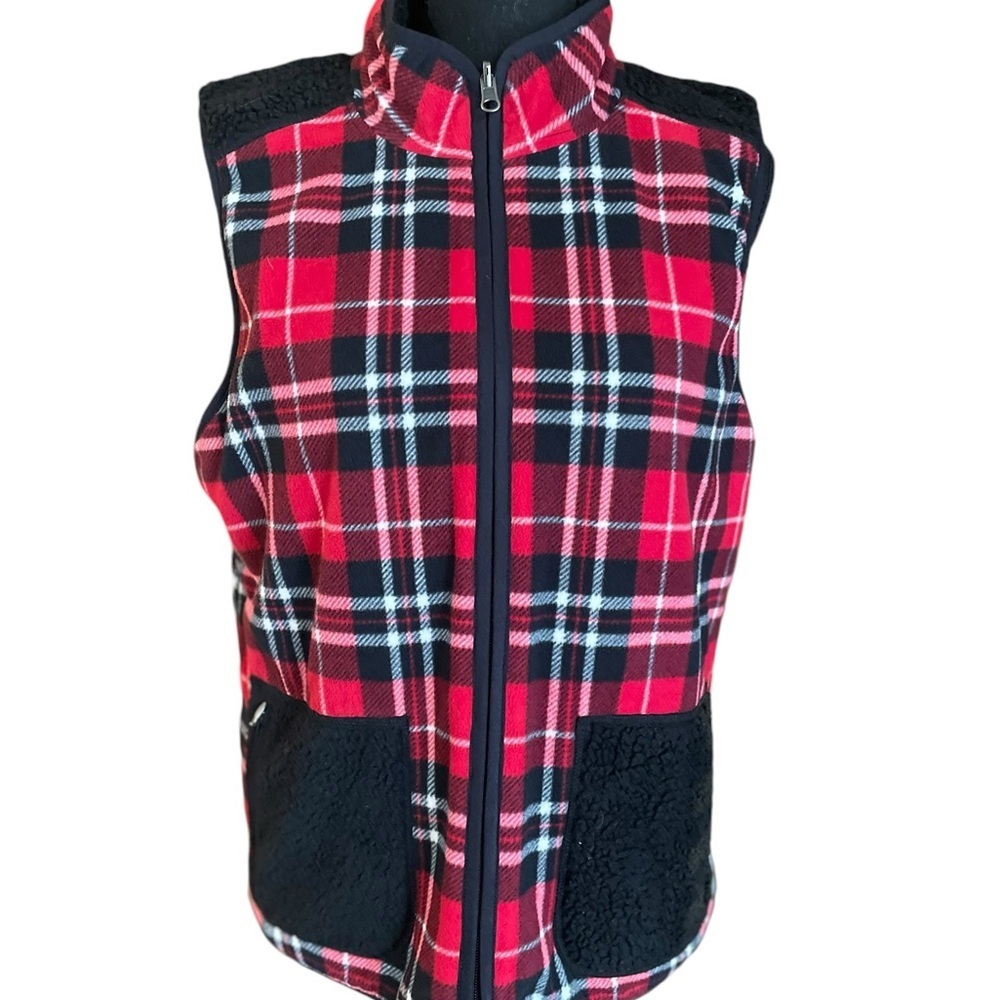 Talbots Red and Black Plaid Vest
